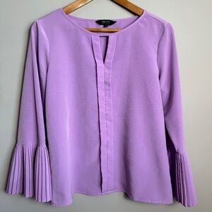 IMNYC Isaac Mizrahi Pleated Bell Cuff Women's Mauve Long Sleeve Satin Blouse M‎